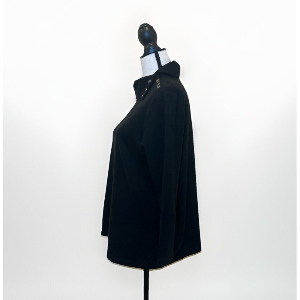 J McLaughlin Women’s Medium Black Faux Suede Long Sleeve Mock Neck Gold Buttons - Picture 3 of 12